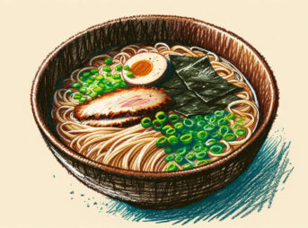 佐賀県のラーメン屋でまさかの市長と楽しむエガちゃんたち 4 佐賀ラーメンのイメージイラスト