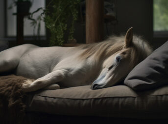 レディアイコも枕でおねんね。 22 枕で寝ている芦毛の馬