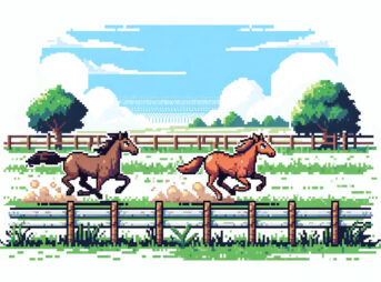 ピクセルアートかけっこしている馬たち