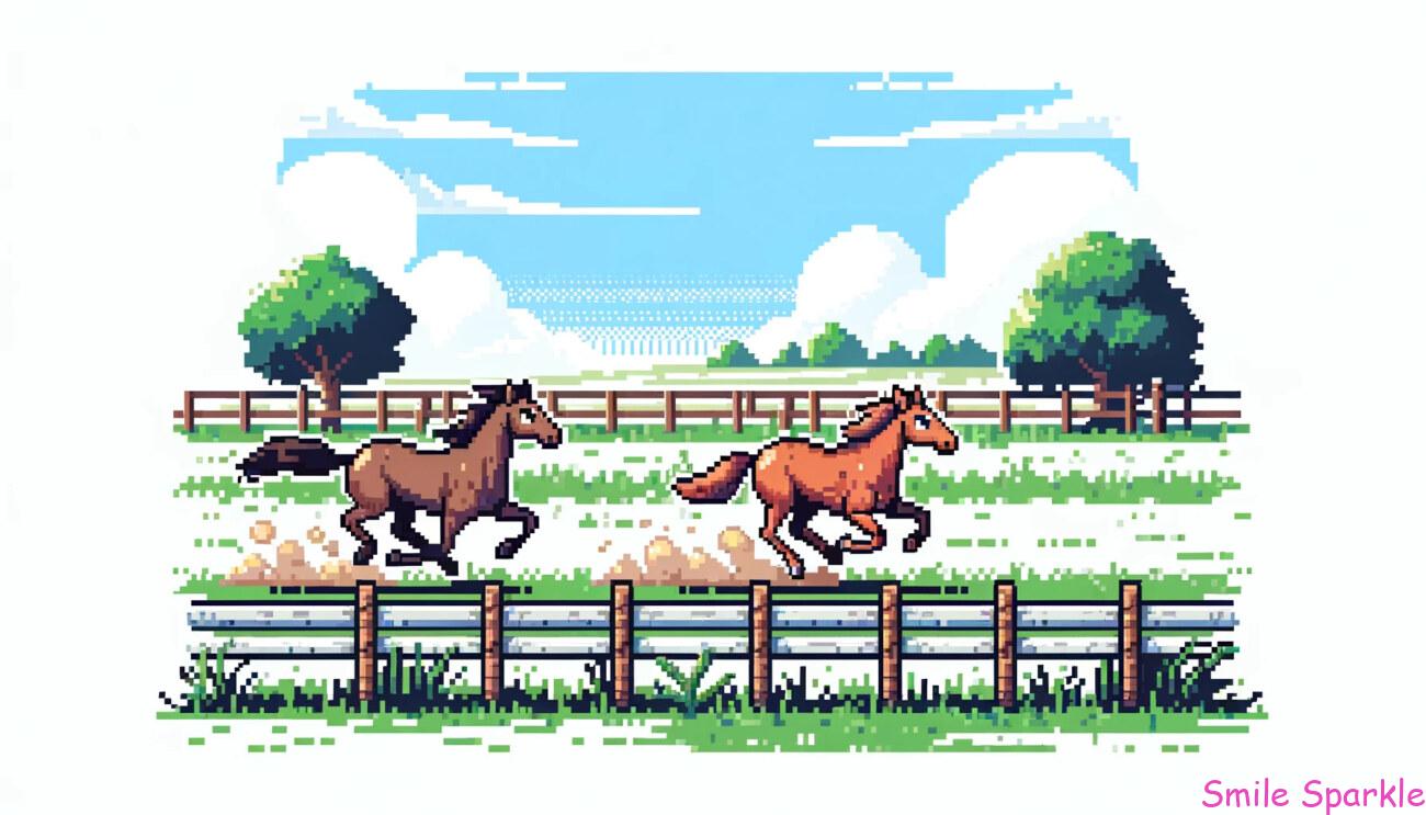 ピクセルアートかけっこしている馬たち