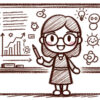 メガネをかけた女性がホワイトボードで教えている