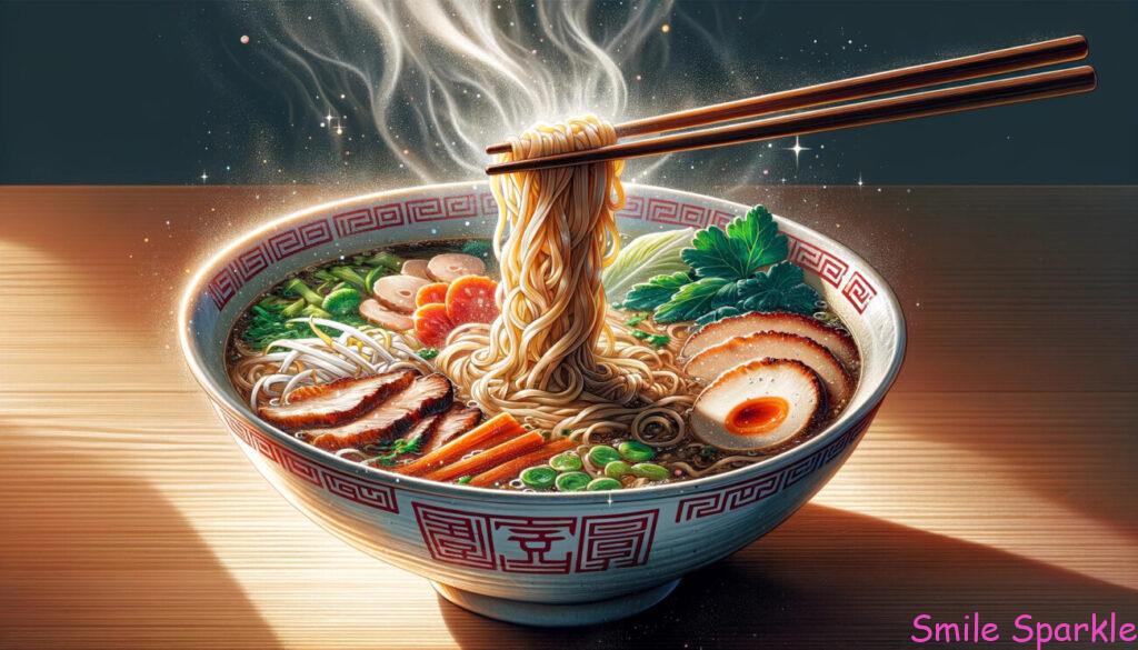 エガちゃん、冷凍食品に再び挑む。出るか高得点!? 4 ラーメンを掬い上げているイメージ