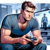 中年男性が不慣れなゲームをプレイ